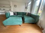 Groene Hoekbank met Chaise Longue en Voetenbank, Huis en Inrichting, Banken | Complete zithoeken, Ophalen, Zo goed als nieuw, Stof