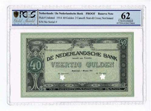 Nederland 40 Gulden 1914 Proefdruk/Specimen PCGS Gold slabs, Postzegels en Munten, Bankbiljetten | Nederland, Los biljet, Ophalen of Verzenden