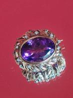 Antieke broche-pin met amethist en diamanten, Sieraden, Tassen en Uiterlijk, Broches, Paars, Minder dan 4 cm, Ophalen of Verzenden