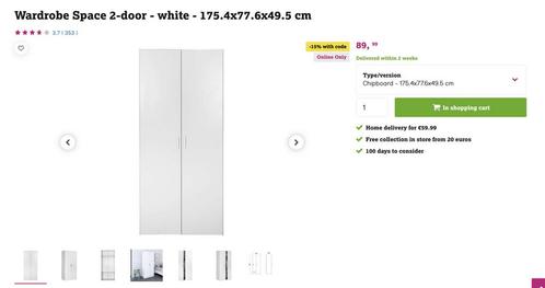 White wardrobe with hanger & shelves, Huis en Inrichting, Kasten | Kledingkasten, Zo goed als nieuw, 150 tot 200 cm, 25 tot 50 cm