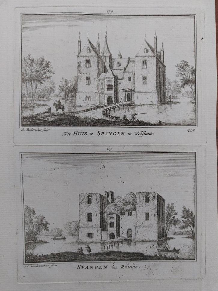 139-140 / Huis te Spangen in welstand en als ruine, Antiek en Kunst, Kunst | Etsen en Gravures, Ophalen of Verzenden