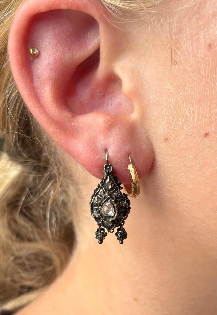 Diamanten antiek set gouden oorbellen dames zilver, Sieraden, Tassen en Uiterlijk, Antieke sieraden, Oorbellen, Goud, Met edelsteen