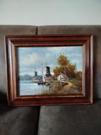 Gesigneerd olieverf schilderij met molens, Antiek en Kunst, Kunst | Schilderijen | Klassiek, Ophalen of Verzenden