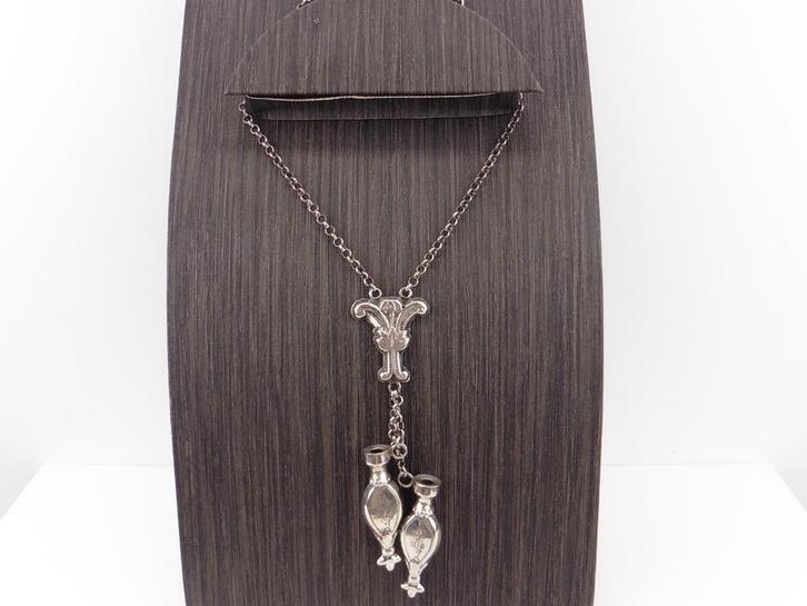 Zilveren jasseron collier met breipendoppen             Z220, Sieraden, Tassen en Uiterlijk, Kettingen, Gebruikt, Zilver, Zilver