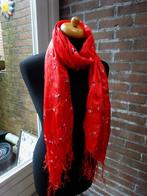 Rood zijde sjaaltje * kleine bloem borduringen 60 x 155 cm, Gedragen, Sjaal, Verzenden