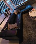 Zwart hoekbank van leer, 250 tot 300 cm, Gebruikt, Hoekbank, Leer