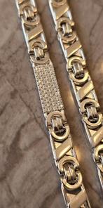 Prachtige platte nieuwe Koningsketting met zirkonia steen, Ophalen of Verzenden, Nieuw, Zilver, Zilver