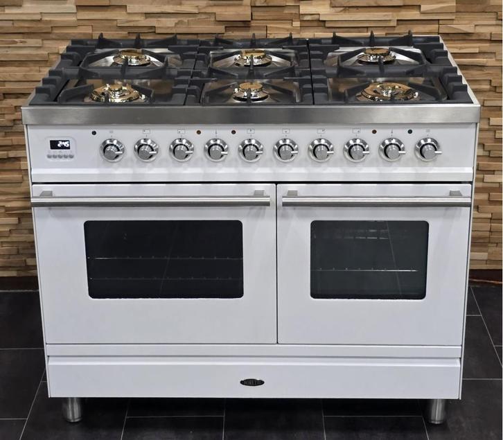 🔥Luxe Fornuis Boretti 100 cm wit + rvs 6 pits 300° oven, Witgoed en Apparatuur, Fornuizen, Zo goed als nieuw, Vrijstaand, Gas
