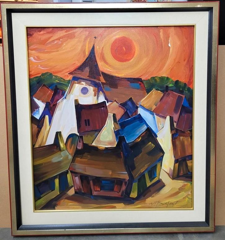 Nest MARTENS, avond in het dorp, Antiek en Kunst, Kunst | Schilderijen | Klassiek, Ophalen