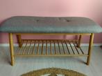 Bamboe bankje met grijze stof zgan, Ophalen, Minder dan 50 cm, Stof, 100 tot 125 cm