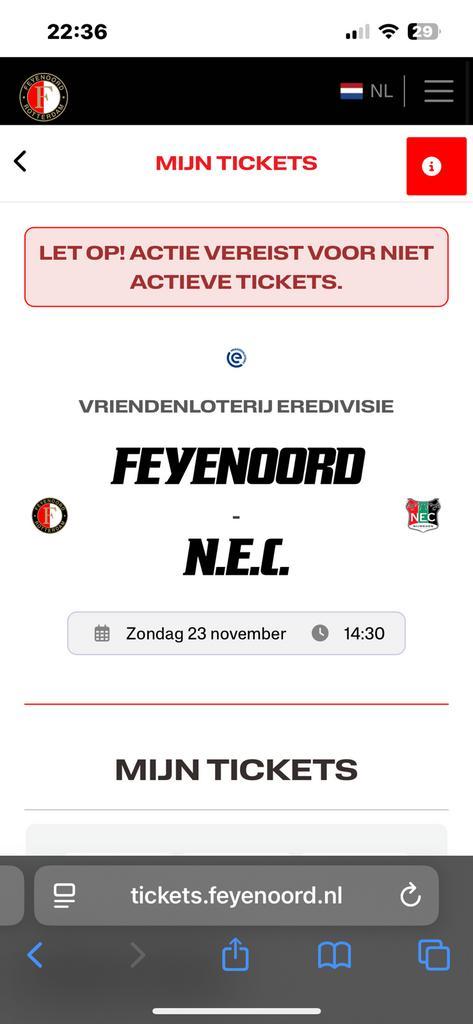 ticket feyenoord nec, Tickets en Kaartjes, Kortingen en Cadeaubonnen, Eén persoon, Overige soorten