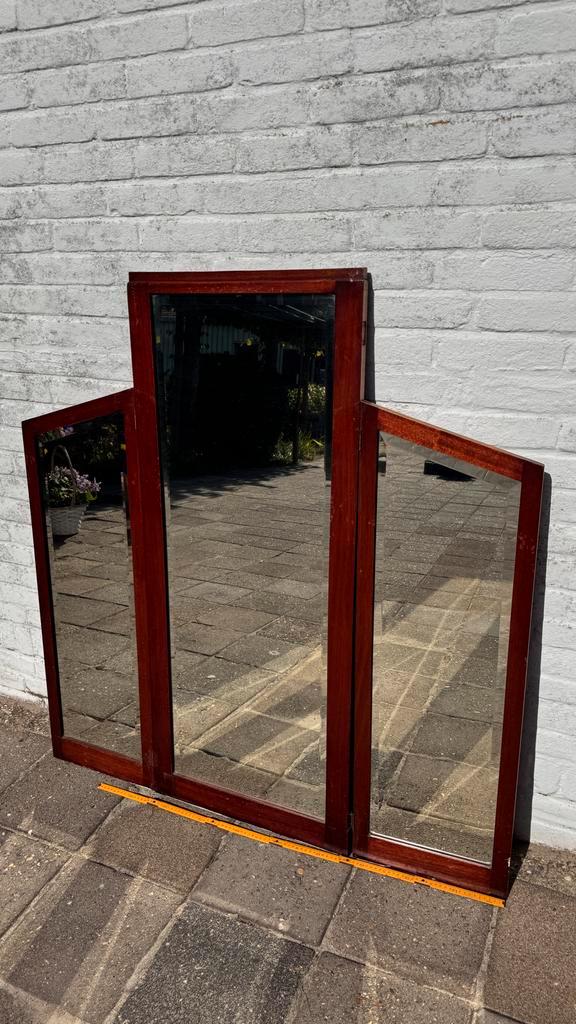 Antieke vintage 3-luik spiegel, facet geslepen, Huis en Inrichting, Woonaccessoires | Spiegels, Gebruikt, 100 tot 125 cm, 100 tot 150 cm