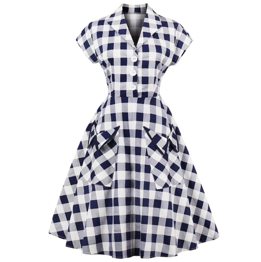 Blauw wit geruite rockabilly jurk vintage dames vrouwen, Kleding | Dames, Verzenden, Nieuw, Blauw, Knielengte