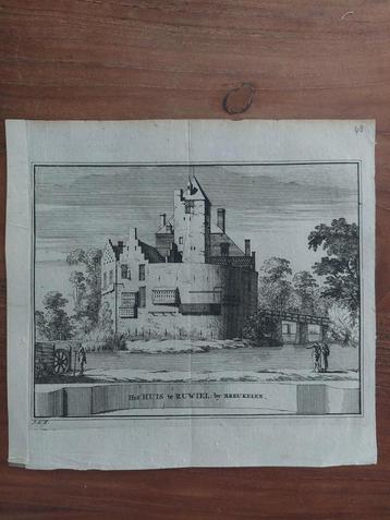 48 Huis te Ruwiel bij Breukelen - Originele gravure uit 1736 beschikbaar voor biedingen
