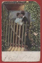 Romantiek - 1904 -  Verliefd stel bij hek(pst.st. Enkhuizen), Ophalen of Verzenden, Voor 1920, Gelopen, Overige thema's