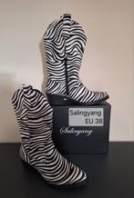 Salingyang zwart witte cowboy boots EU 38 met zebraprint, Kleding | Dames, Schoenen, Hoge laarzen, Zwart, Nieuw, Ophalen of Verzenden