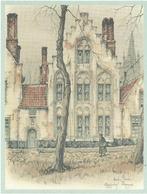 1) anton pieck bij begijnhof brugge 24 x 17½ cm. (2) Prent, Ophalen of Verzenden, Zo goed als nieuw, Prent