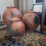 Teracotta potten uit Afrika,  3 stuks, set., Rond, Ophalen of Verzenden, Zo goed als nieuw, Minder dan 25 cm