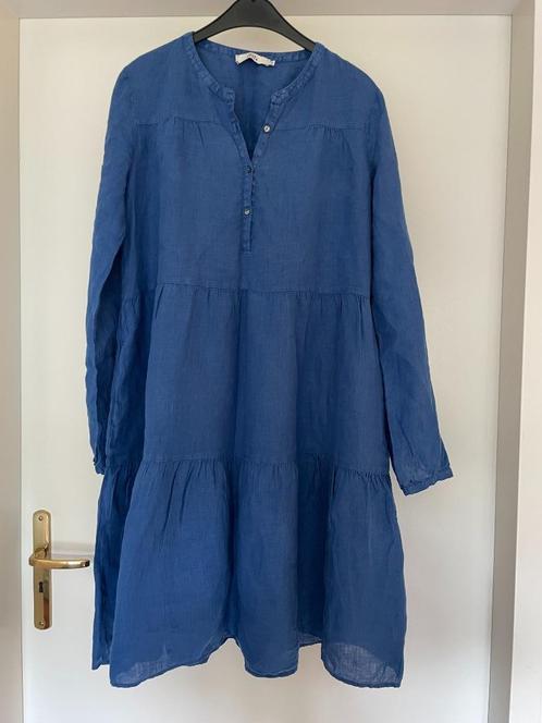 0039-ITALY: AFGEPRIJSD! heerlijk linnen zomerjurkje maat S, Kleding | Dames, Jurken, Zo goed als nieuw, Maat 36 (S), Blauw, Knielengte