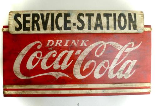 Handgeschilderd Coca-Cola reclamebord / vintage / hout, Verzamelen, Merken en Reclamevoorwerpen, Zo goed als nieuw, Reclamebord