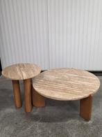NIEUW! Set van twee vintage travertin salontafels, Overige materialen, 50 tot 100 cm, Zo goed als nieuw, Minder dan 50 cm