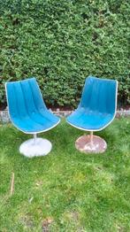 vintage tulp stoeltjes, Huis en Inrichting, Stoelen, Ophalen, Twee, Blauw, Metaal