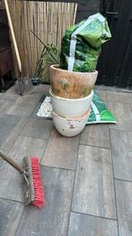 Terracotta potten 3x, Tuin en Terras, Bloembakken en Plantenbakken, Ophalen, Steen, Gebruikt, Minder dan 60 cm