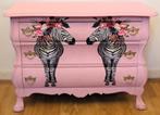 Een roze ladekast buikkastje XXL “Zebra” eclectisch, brocant, Huis en Inrichting, Kasten | Ladekasten, Zo goed als nieuw, 3 of 4 laden