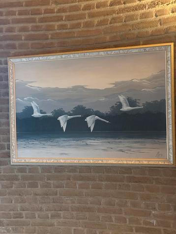 Schilderij met Zwanen in Vlucht beschikbaar voor biedingen