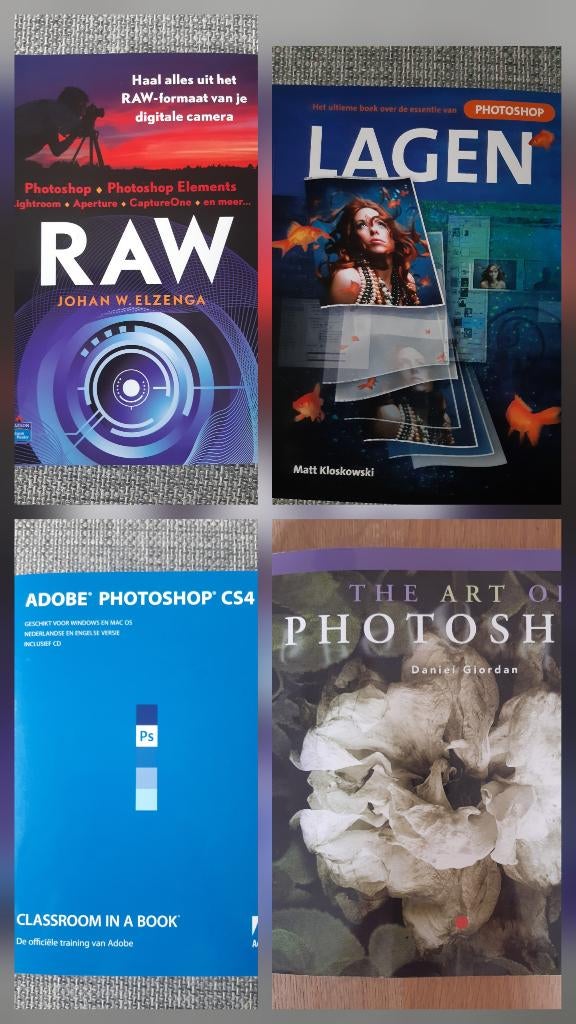 4x boek fotografie Photoshop -Lagen-RAW- Adobe CS4, Ophalen of Verzenden, Zo goed als nieuw, Techniek