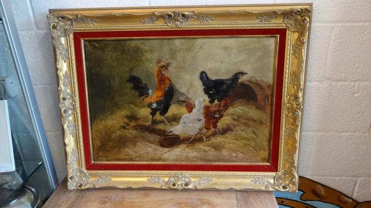 kippenschilderij "Sivel" periode 1900, Antiek en Kunst, Kunst | Schilderijen | Klassiek, Ophalen