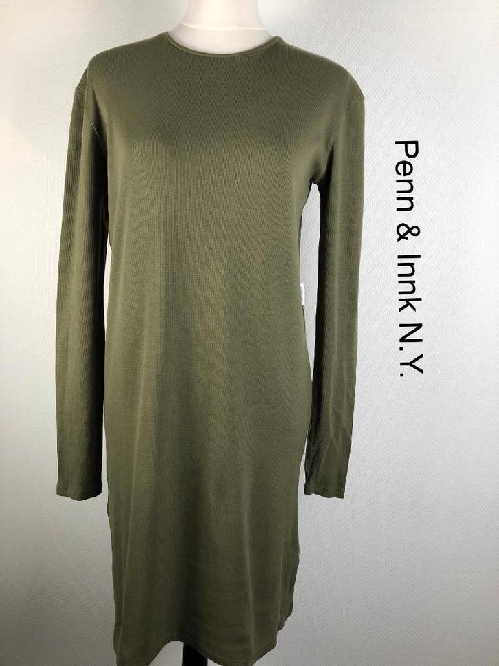 Penn & Ink N.Y. Jurk 100% katoen (mt: 38) 15,1/7201, Kleding | Dames, Jurken, Zo goed als nieuw, Maat 38/40 (M), Groen, Onder de knie