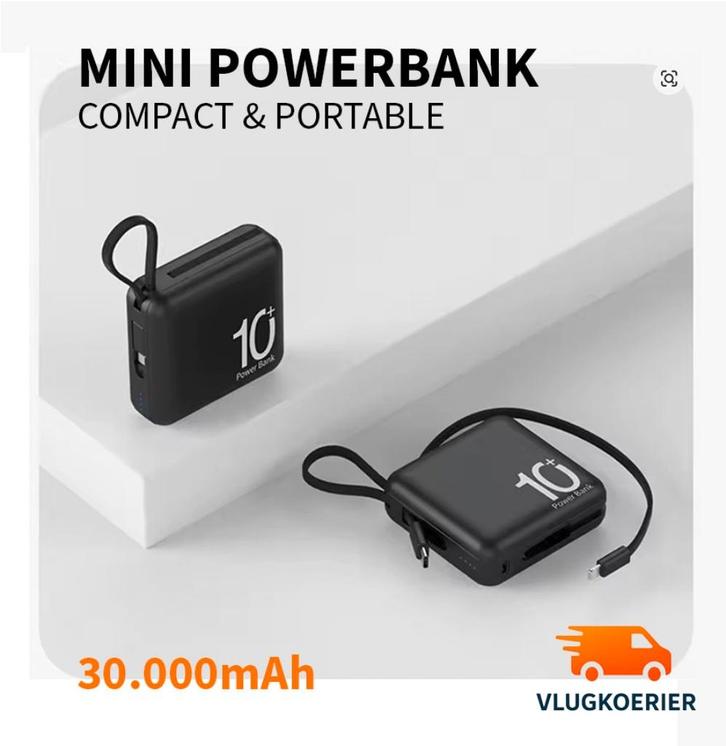 MINI POWERBANK 30.000mAh Externe Batterij + 2 usb-c kabels, Telecommunicatie, Mobiele telefoons | Telefoon-opladers, Nieuw, Apple iPhone