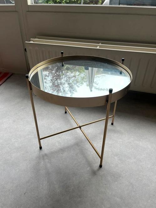 Chique rond bijzettafeltje – goud met spiegelglas, Huis en Inrichting, Tafels | Bijzettafels, Zo goed als nieuw, Rond, Minder dan 55 cm