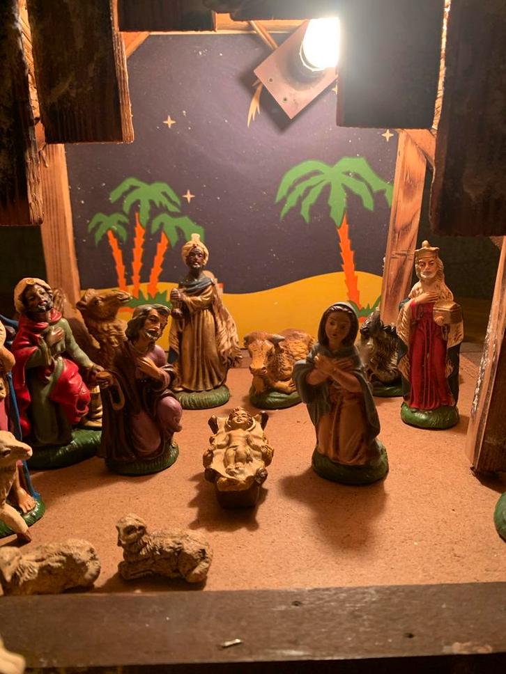 Antieke Kerststal, Minimaal 60 Jaar Oud, Antiek en Kunst, Antiek | Religie, Ophalen of Verzenden