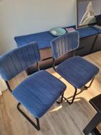Eetkamerstoelen Sledepoot (4 st) - Velvet Donkerblauw, Huis en Inrichting, Stoelen, Ophalen, Gebruikt, Blauw, Metaal