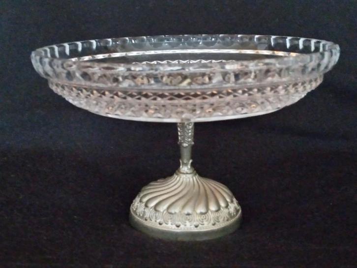 Kristallen Bonbon Schaal met Zilverkleurige Voet, Antiek en Kunst, Antiek | Glas en Kristal, Ophalen of Verzenden