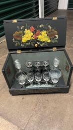 Vintage Handbeschilderde Drankenkist met Karaffen & Glazen, Ophalen