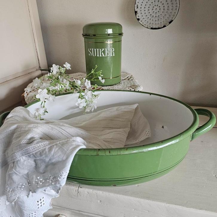 Oude emaille teil resedagroen, Antiek en Kunst, Antiek | Emaille, Ophalen of Verzenden