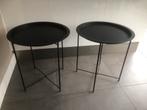 Twee bijzet tafels zwart metaal, Huis en Inrichting, Minder dan 55 cm, Gebruikt, Metaal of Aluminium, Rond