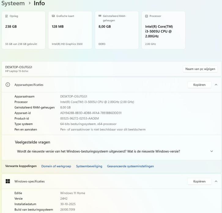 HP Laptop i3-5005, 8GB-RAM, 256GB-SSD, Computers en Software, Windows Laptops, Gebruikt, 15 inch, SSD, 2 tot 3 Ghz, 8 GB, Qwerty