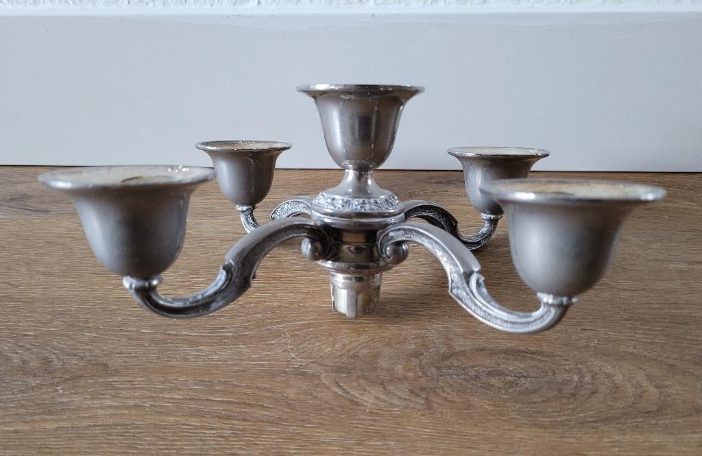 Opzetstuk 5-armige kandelaar verzilverd, Ophalen of Verzenden, Zilver