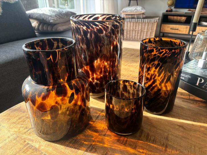 Luipaardprint Vazen & Waxinehouder Set, Huis en Inrichting, Woonaccessoires | Vazen, Zo goed als nieuw, Overige kleuren, Minder dan 50 cm