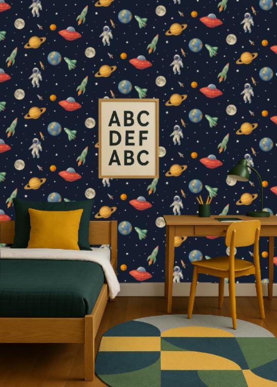 Nieuw Studio Swaai Heelal Behang (2 rollen), Huis en Inrichting, Stoffering | Behang, Blauw, minder dan 10 m², Ophalen of Verzenden