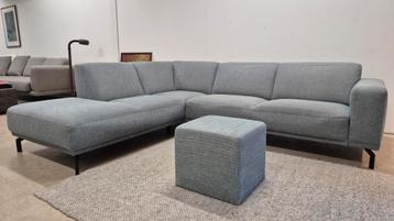 Grijs/groen gemêleerde Montel design hoekbank + hocker  beschikbaar voor biedingen