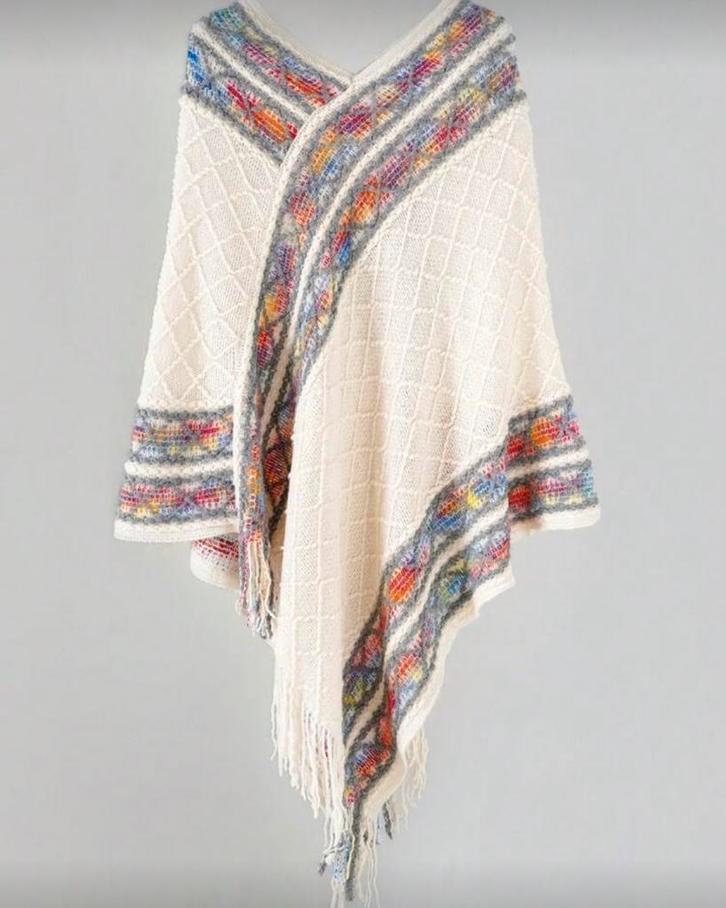 Poncho Sjaal Nelly Ecru, Kleding | Dames, Mutsen, Sjaals en Handschoenen, Nieuw, Sjaal, Verzenden