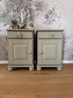 Prachtige set landelijke Nachtkastjes groen & goudkleurig, Ophalen, Gebruikt, Minder dan 45 cm, T