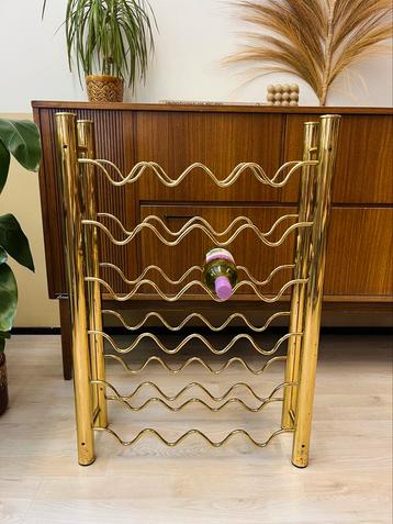 Prachtig groot messing wijnrek vintage design goudkleurig beschikbaar voor biedingen