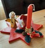 Vintage kerst ster van hout met engel,piano, kaarsje., Diversen, Kerst, Ophalen of Verzenden, Gebruikt