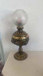 Antieke Edwardiaanse kwaliteit olielamp van messing en glas, Ophalen of Verzenden